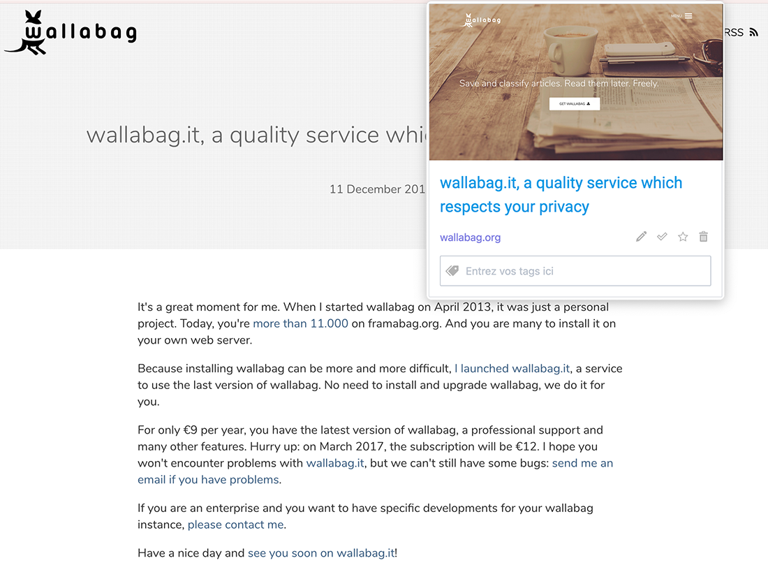 Firefox addon for wallabag